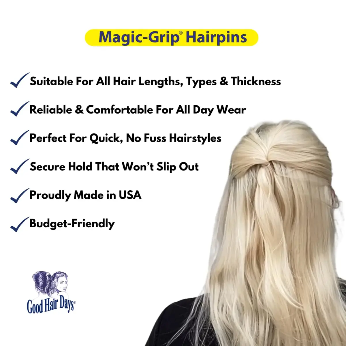 Good Hair Days Magic-Grip Hairpins, 10 Styling U-Pins for Strong Hold | Crystal Finish - view 3