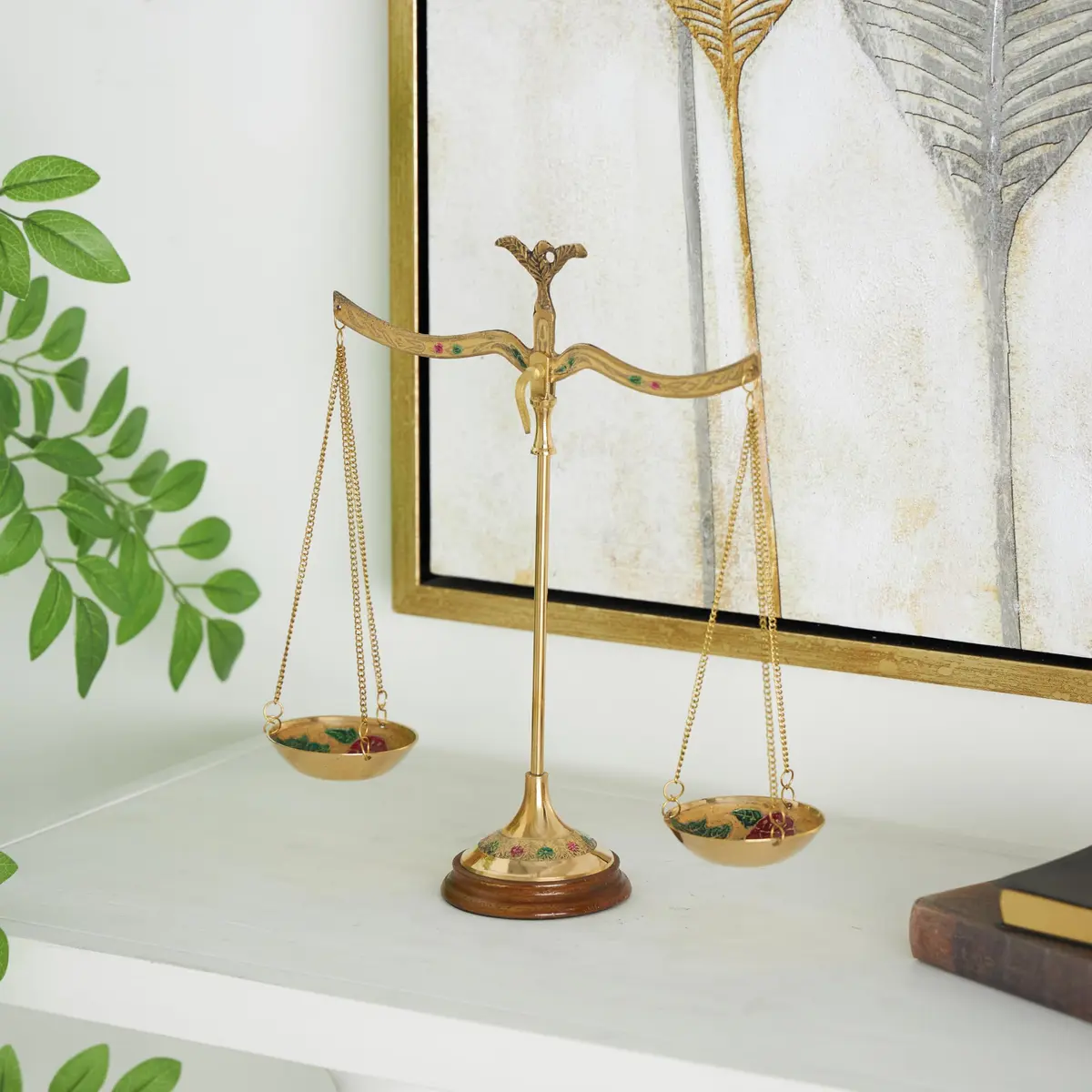 deco 79 Metal Small Vintage Style Decorative Scales with Floral Accents 12" x 4" x 12" | Elegant Home Decor - view 3