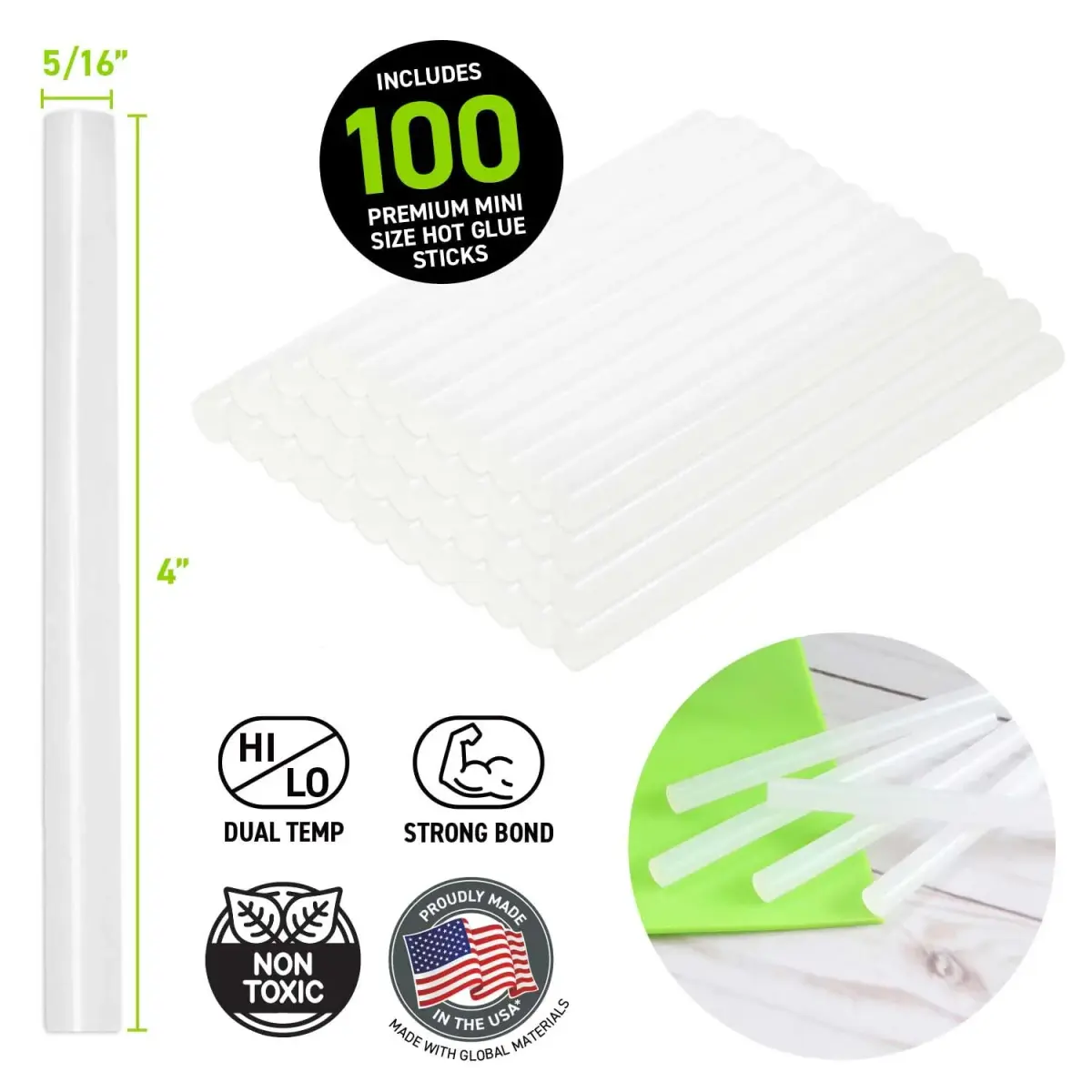 Surebonder Mini Hot Glue Sticks 4 in. Length, 0.27 in. Diameter, 100-Pack | All-Purpose, All-Temp. Crafting - view 3