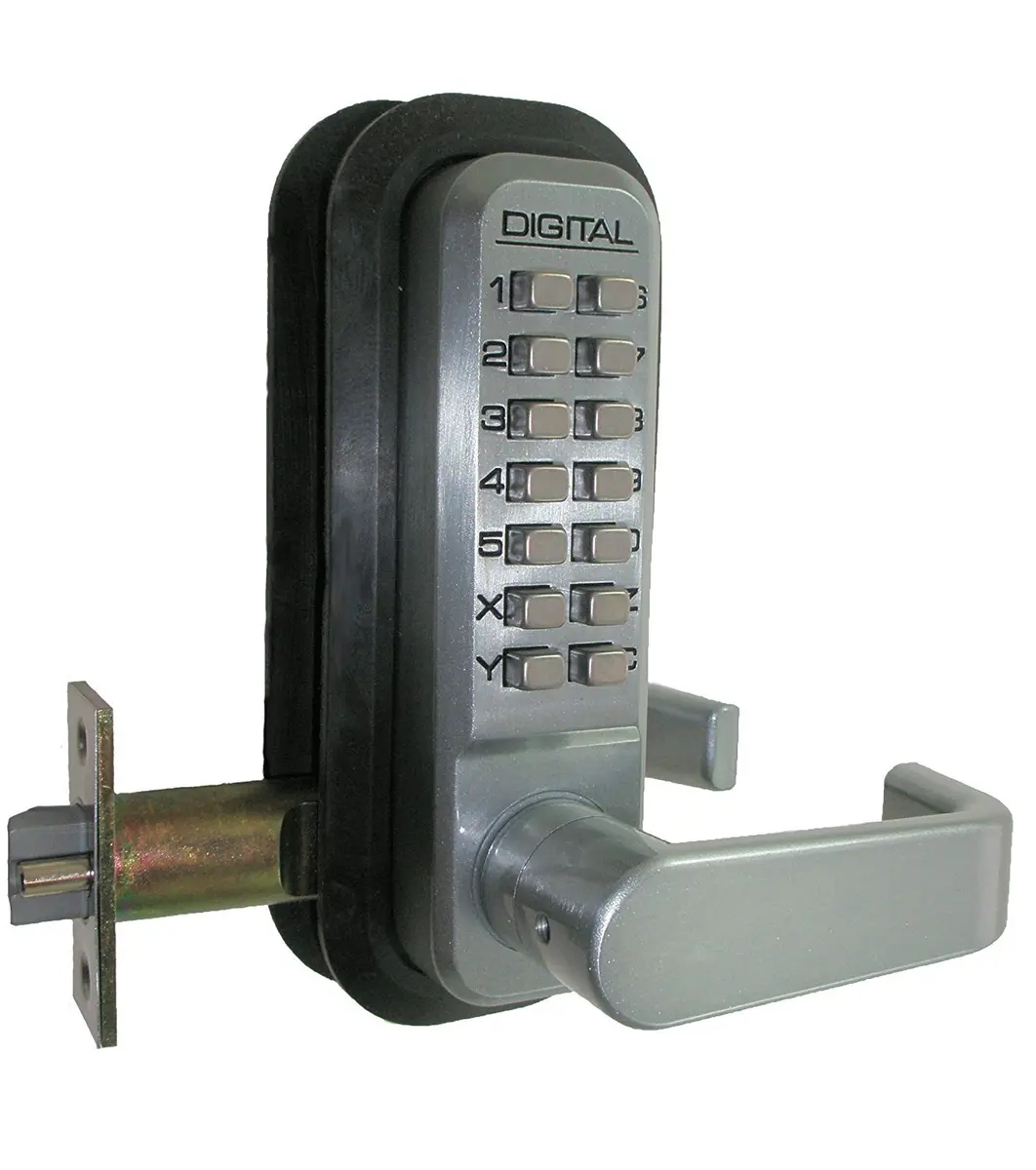 Lockey USA 2835SC Mechanical Keyless Lever Lock Satin Chrome | Deadlocking Spring Latch - main product image