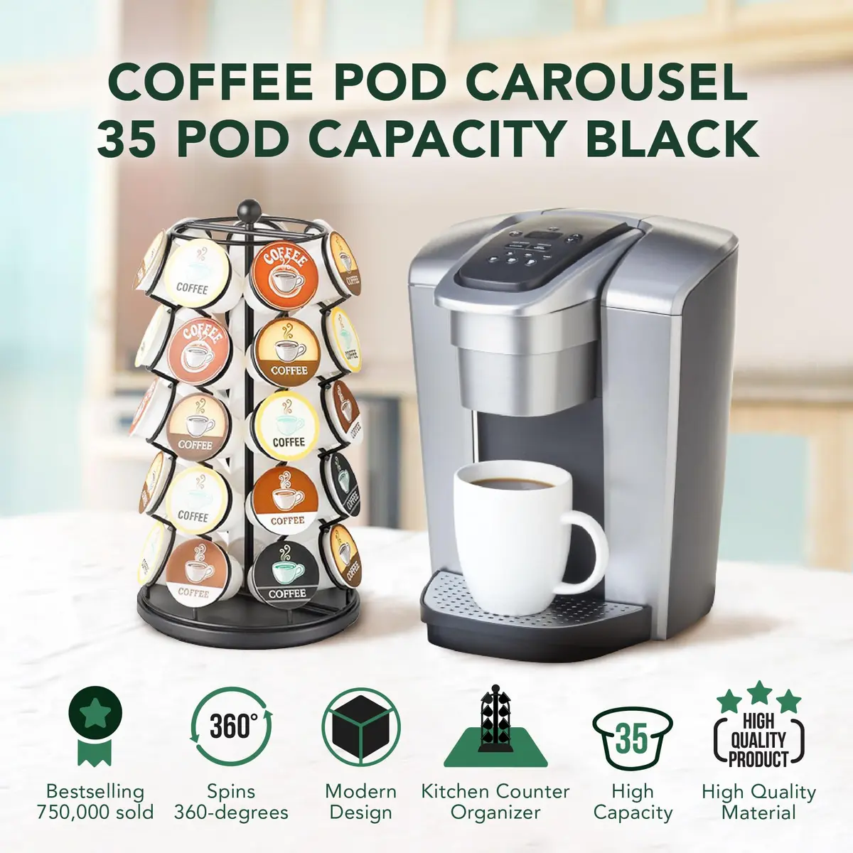 Nifty Solutions ITEM_STAND Black Item Stand | 35 K Cup Capacity, 360° Spin, Modern Counter Organizer - view 5