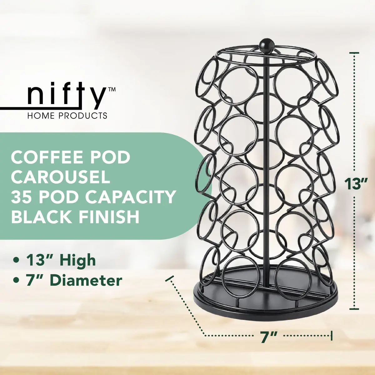 Nifty Solutions ITEM_STAND Black Item Stand | 35 K Cup Capacity, 360° Spin, Modern Counter Organizer - view 2