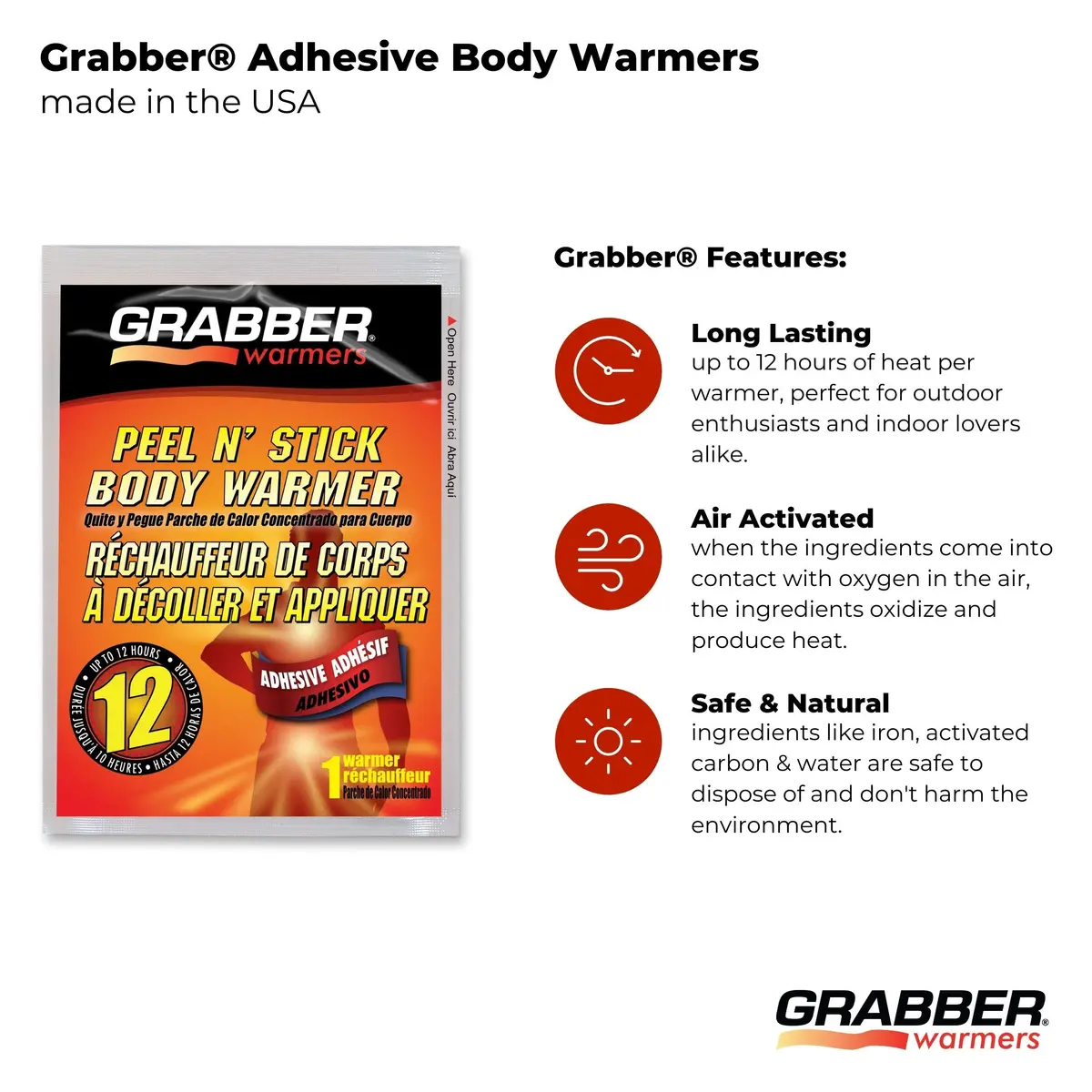 Grabber Body Warmer Peel N' Stick 40-Count | 12+ Hours Odorless Heat, Non-Toxic, TSA Approved - view 6