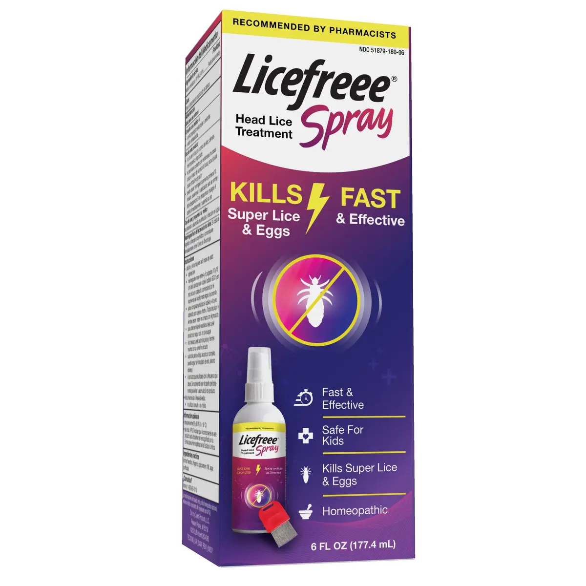 Licefreee Spray! Head Lice Treatment & Lice Comb for Adults & Kids, 6 Fl Oz | Non-Toxic Salt Formula, Safe for Kids 6+ - main product image