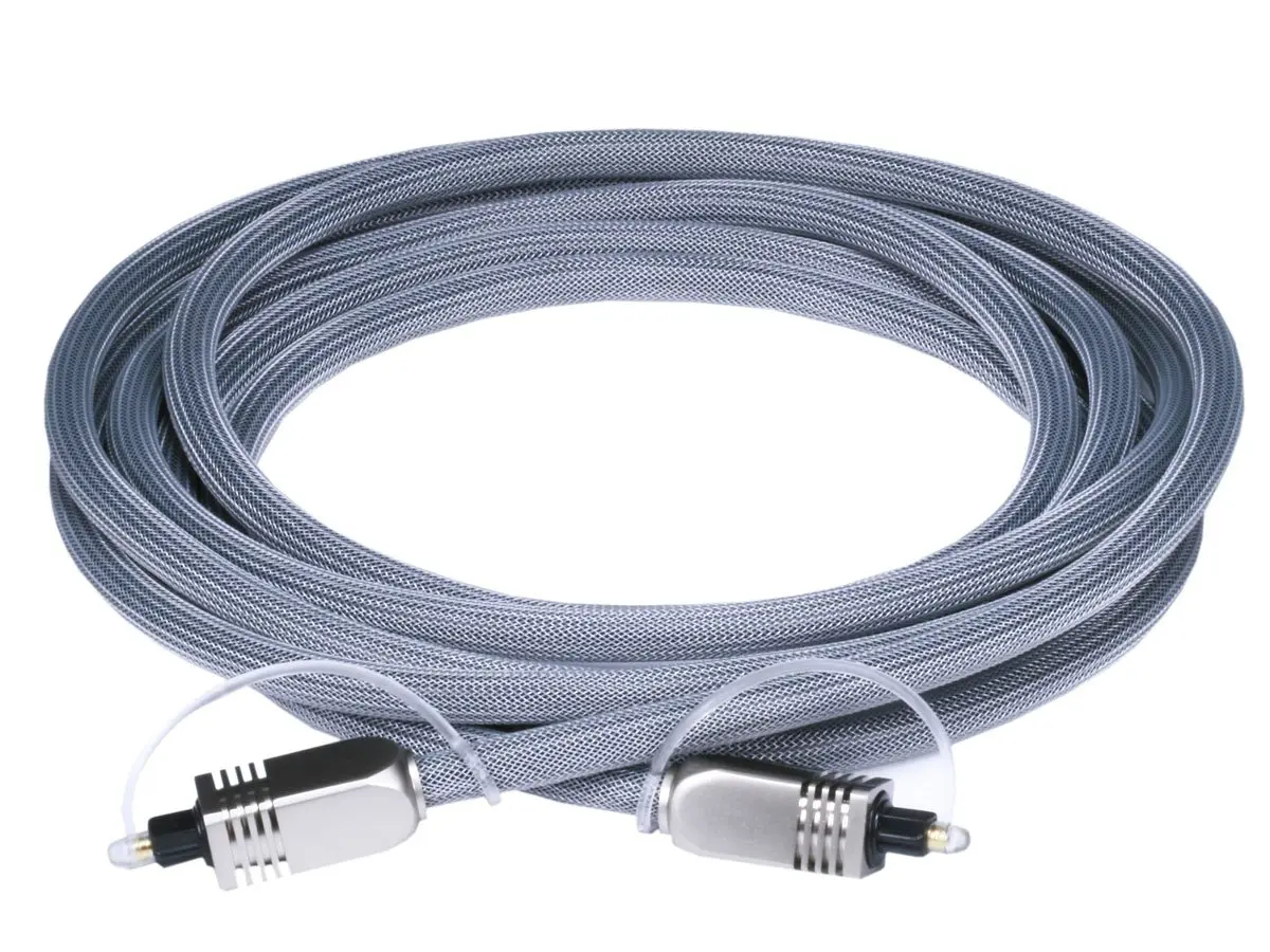 Monoprice Premium S/PDIF Toslink Digital Optical Audio Cable - Silver - 3.05 m (10 Feet) | Heavy Duty Mesh Jacket, Metal Connector Heads - main product image