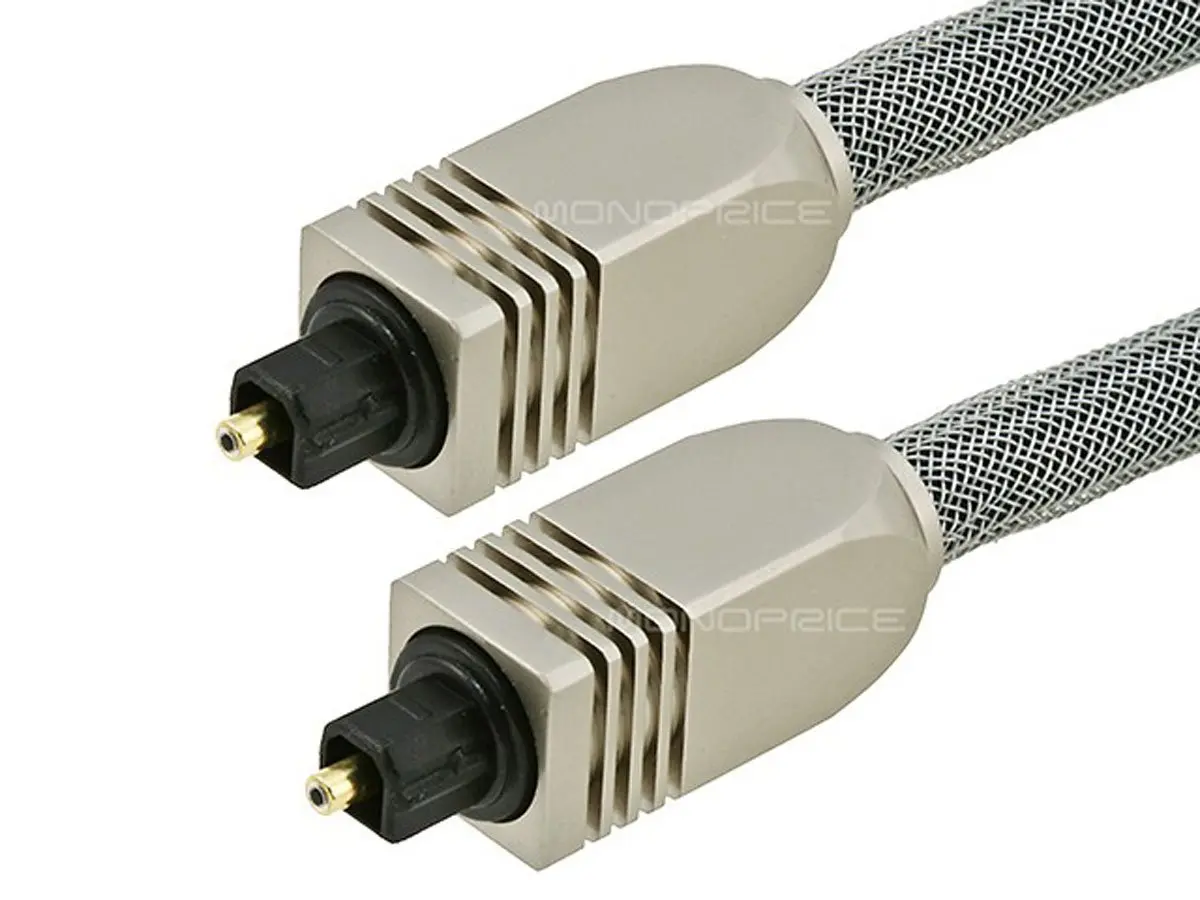 Monoprice Premium S/PDIF Toslink Digital Optical Audio Cable - Silver - 3.05 m (10 Feet) | Heavy Duty Mesh Jacket, Metal Connector Heads - view 2