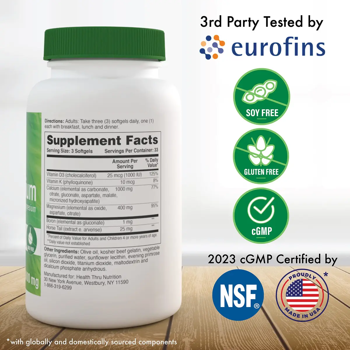 Health Thru Nutrition Liquid Calcium 1000mg, Magnesium 400mg, Vitamin D3 1000iu & Boron | Bone Support with 6 Calcium Sources - view 2