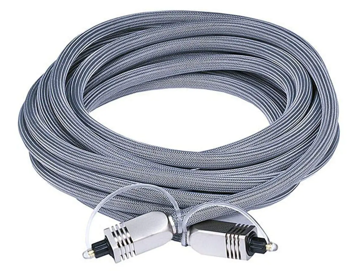 Monoprice Premium S/PDIF Toslink Digital Optical Audio Cable 4.57m (15ft) | Heavy Duty Mesh Jacket, Metal Connector Heads, For Home Theater & More - main product image