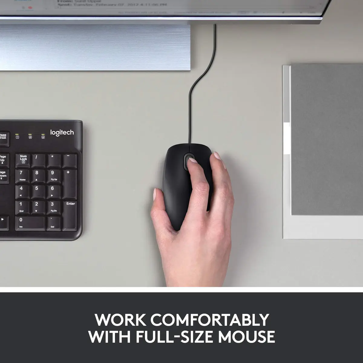 Logitech B100 Ambidextrous Wired Mouse - Black | Precise 800 dpi, Comfortable for Office & Home Use - view 2