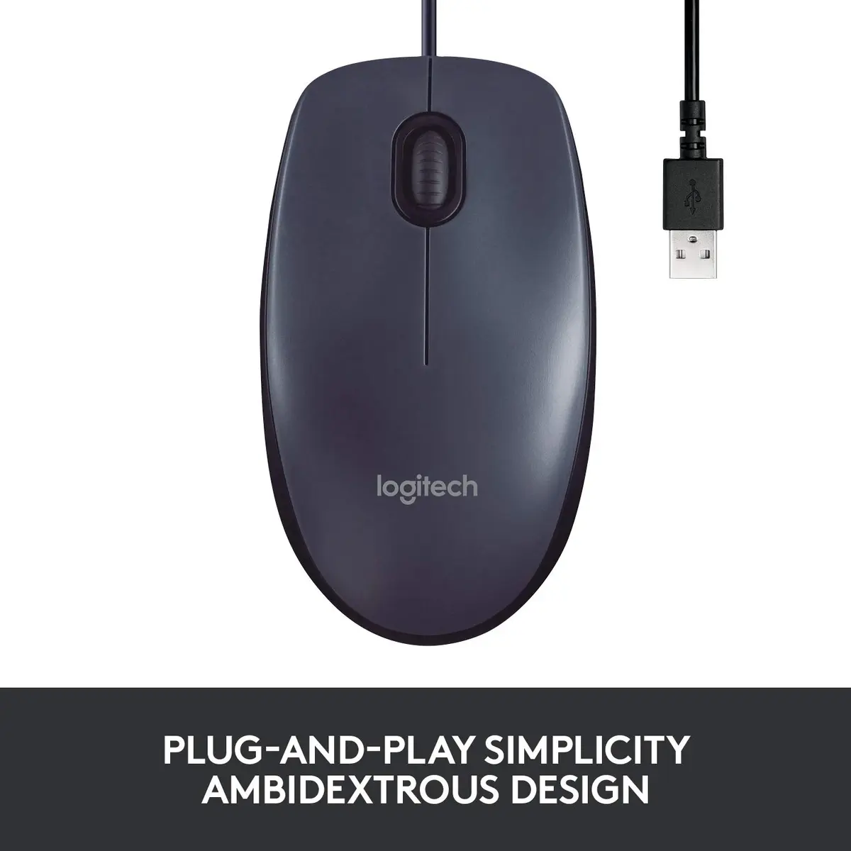 Logitech B100 Ambidextrous Wired Mouse - Black | Precise 800 dpi, Comfortable for Office & Home Use - view 3