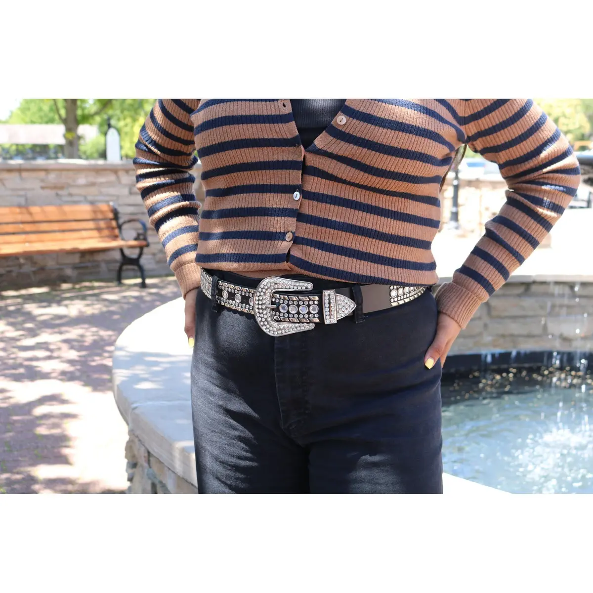 CTM Western Rhinestone Belt for Women 1.5 inches | Faux Leather & Rhinestones - view 5