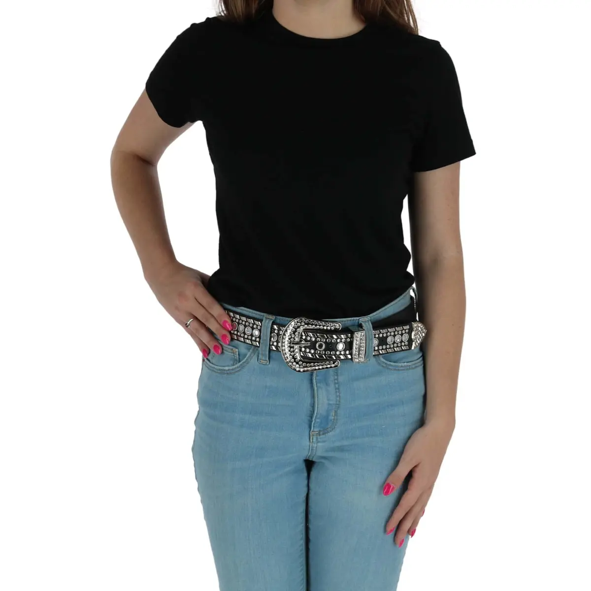 CTM Western Rhinestone Belt for Women 1.5 inches | Faux Leather & Rhinestones - view 2