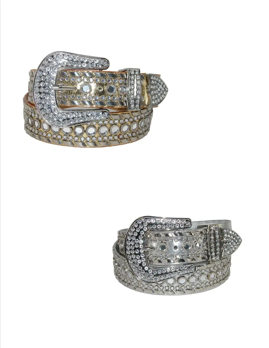 CTM Western Rhinestone Belt for Women 1.5 inches | Faux Leather & Rhinestones - view 3