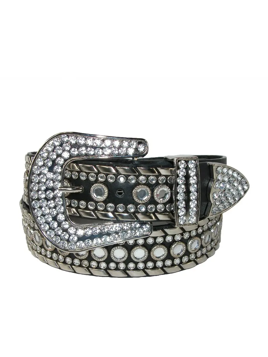 CTM Western Rhinestone Belt for Women 1.5 inches | Faux Leather & Rhinestones - view 4