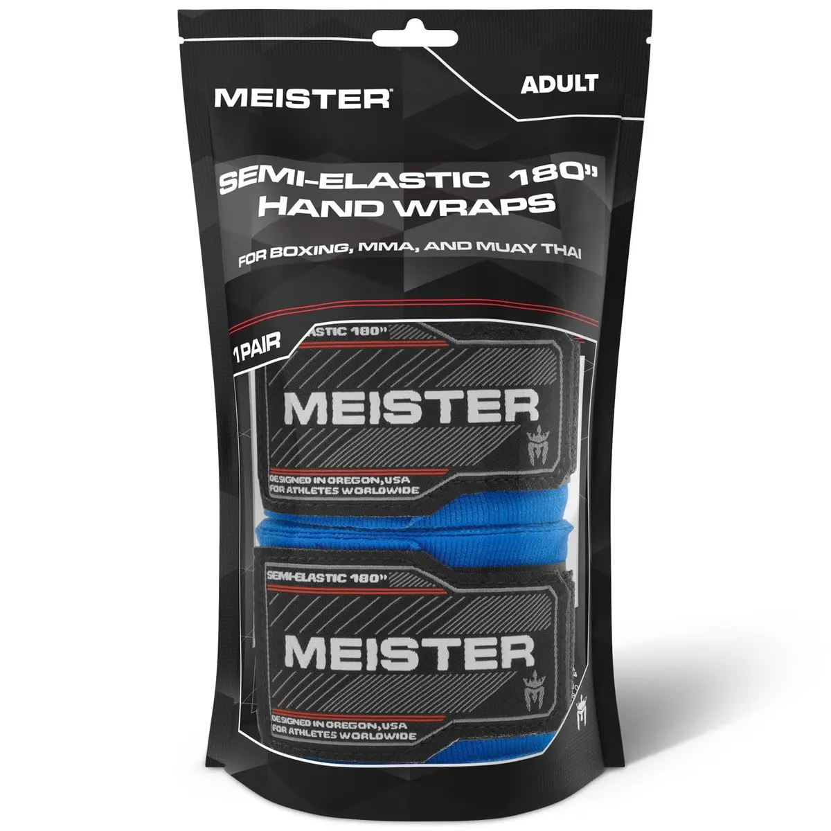 Meister Adult 180" Semi-Elastic Hand Wraps (Pair) - Blue | Wrist Support & Knuckle Protection - view 3