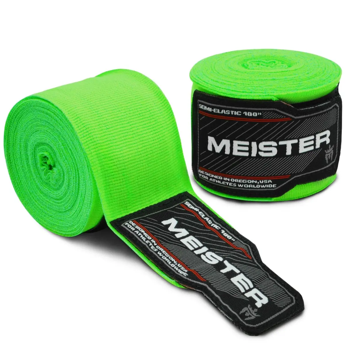 Meister Adult 180" Semi-Elastic Hand Wraps (Pair) - Neon Green | Wrist Support & Knuckle Protection - main product image