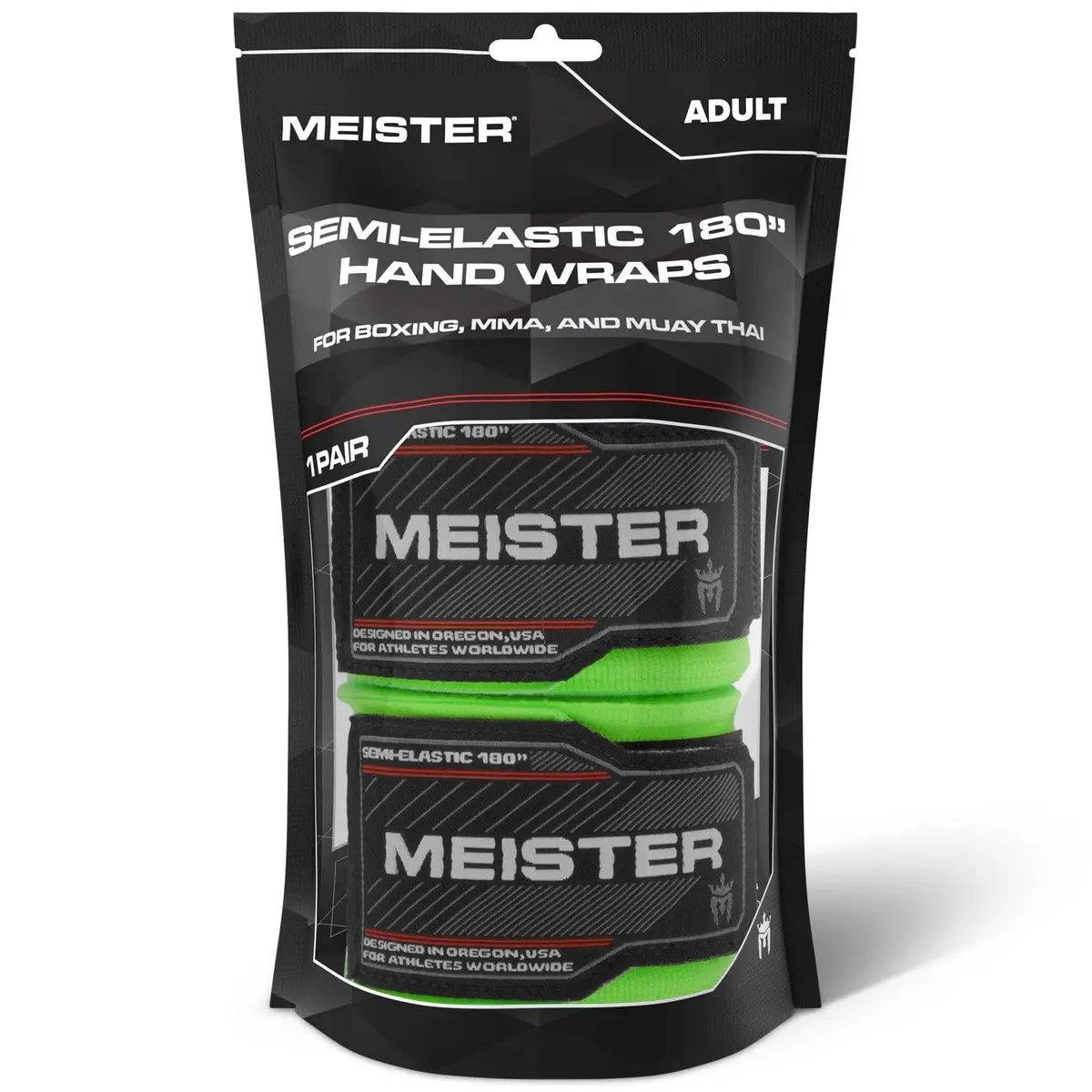 Meister Adult 180" Semi-Elastic Hand Wraps (Pair) - Neon Green | Wrist Support & Knuckle Protection - view 3