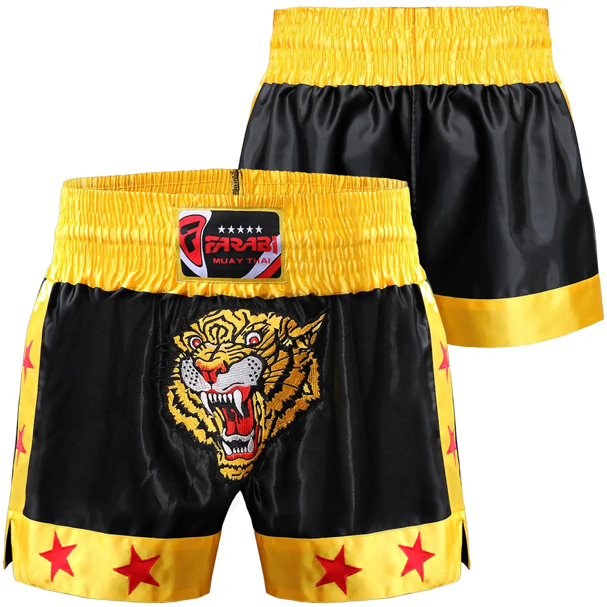 Farabi Sports Muay Thai Shorts Men Women Cage Fighting MMA Kickboxing Training (Large, Black/Gold, US) - view 6