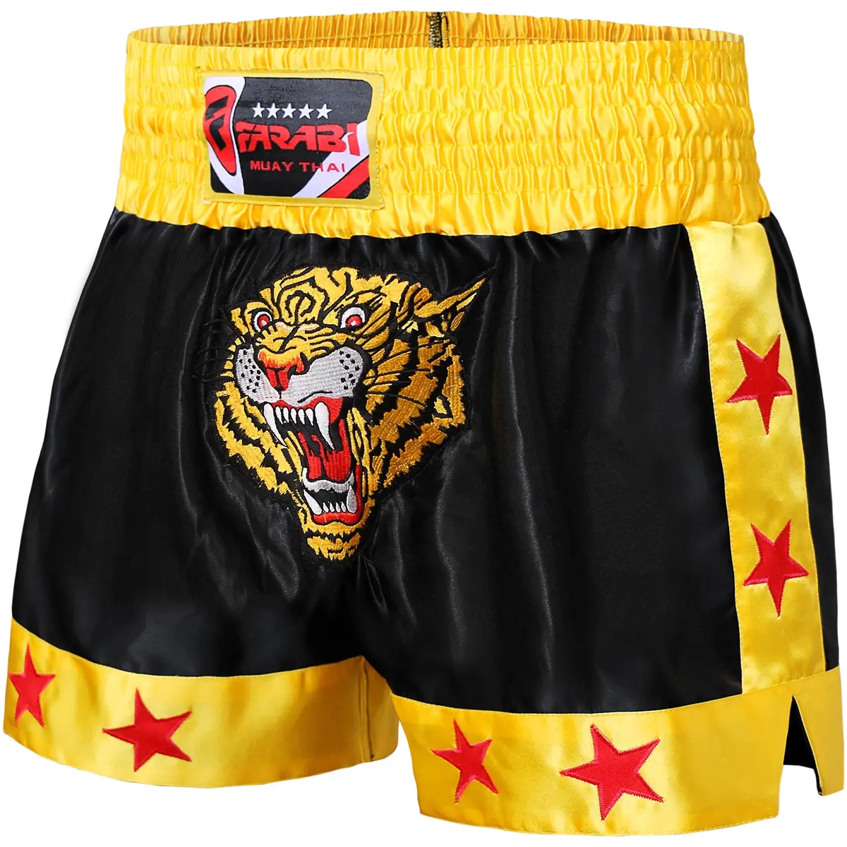Farabi Sports Muay Thai Shorts Men Women Cage Fighting Martial Arts MMA Grappling Kickboxing Training Exercise Fitness Running Shorts (US, Alpha, X-Large, Regular, Regular, Black/Gold) | Ultra-Lightweight, Breathable Polyester, Elastic Waistband - view 4