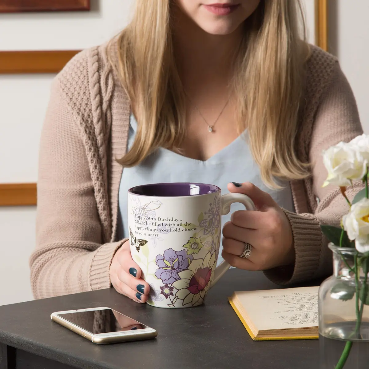 Pavilion Gift Company 50th Birthday Mug 20oz | Elegant Floral Design for Special Occasions - view 5