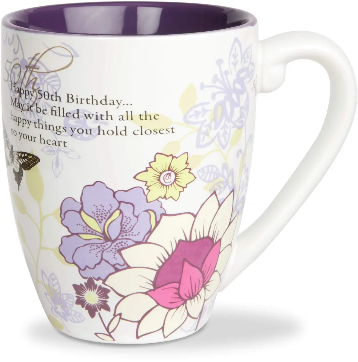 Pavilion Gift Company 50th Birthday Mug 20oz | Elegant Floral Design for Special Occasions - main product image