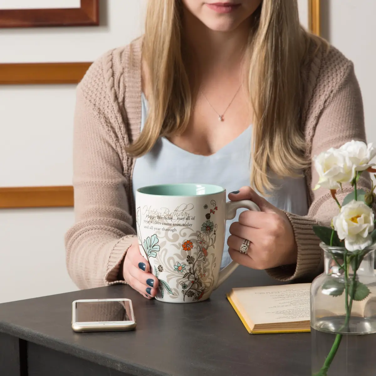 Pavilion Gift Company Happy Birthday Mug, 20oz | Elegant Floral Design, Reusable Ceramic - view 5