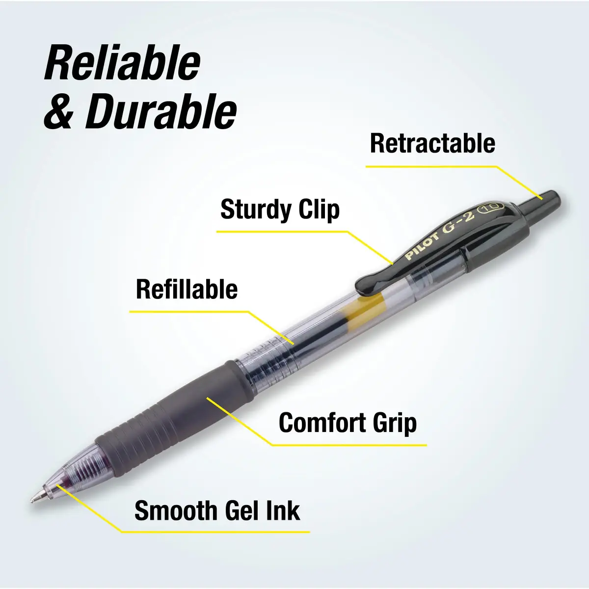 PILOT G2 Premium Refillable & Retractable Rolling Ball Gel Pens, Bold Point, Black Ink, 2-Pack | Smooth Writing Instrument - view 3
