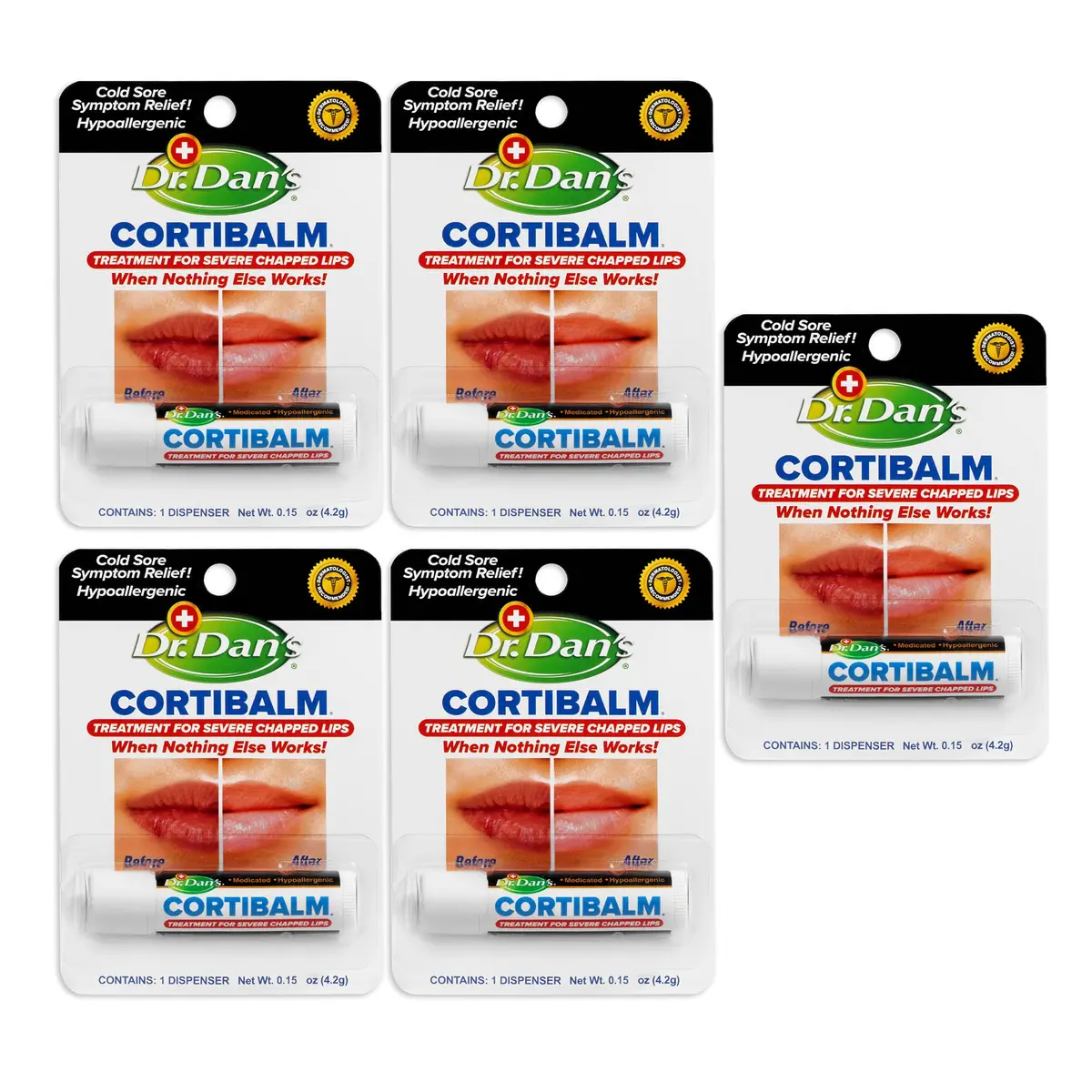 Dr. Dan's Cortibalm Lip Balm 5 Pack 1% Hydrocortisone for Dry Lips | Healing & Nourishing - main product image