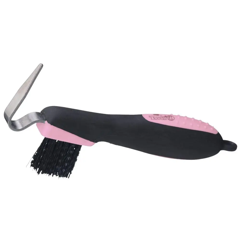 Tough 1 Great Grip Hoof Pick/Brush, Pink | Ergonomic Handle & Metal Brush for Horse Hooves - main product image