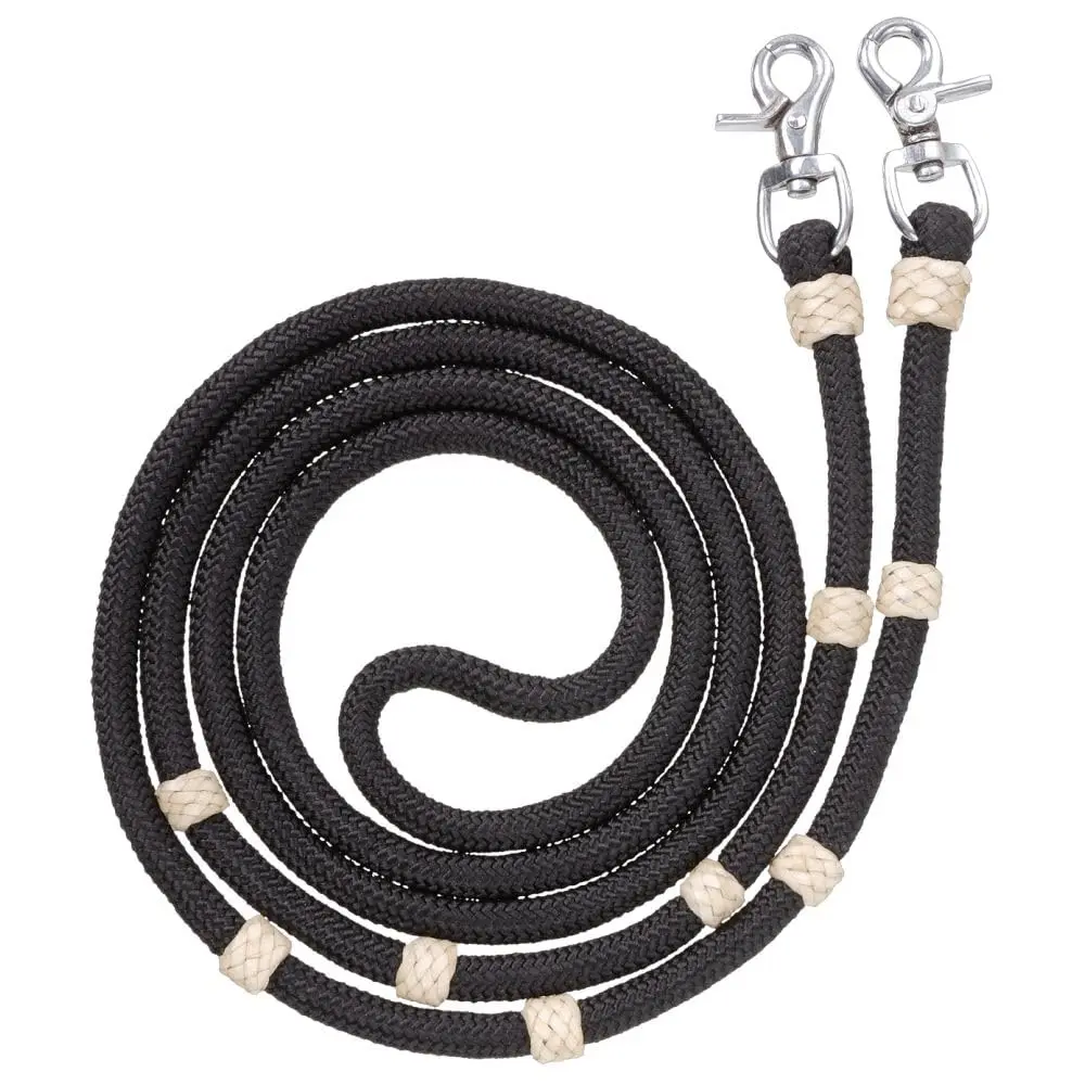 Tough 1 Royal King Braided Poly Cord Roping Reins - Black | Durable Western Style Reins for Roping & Contesting - main product image