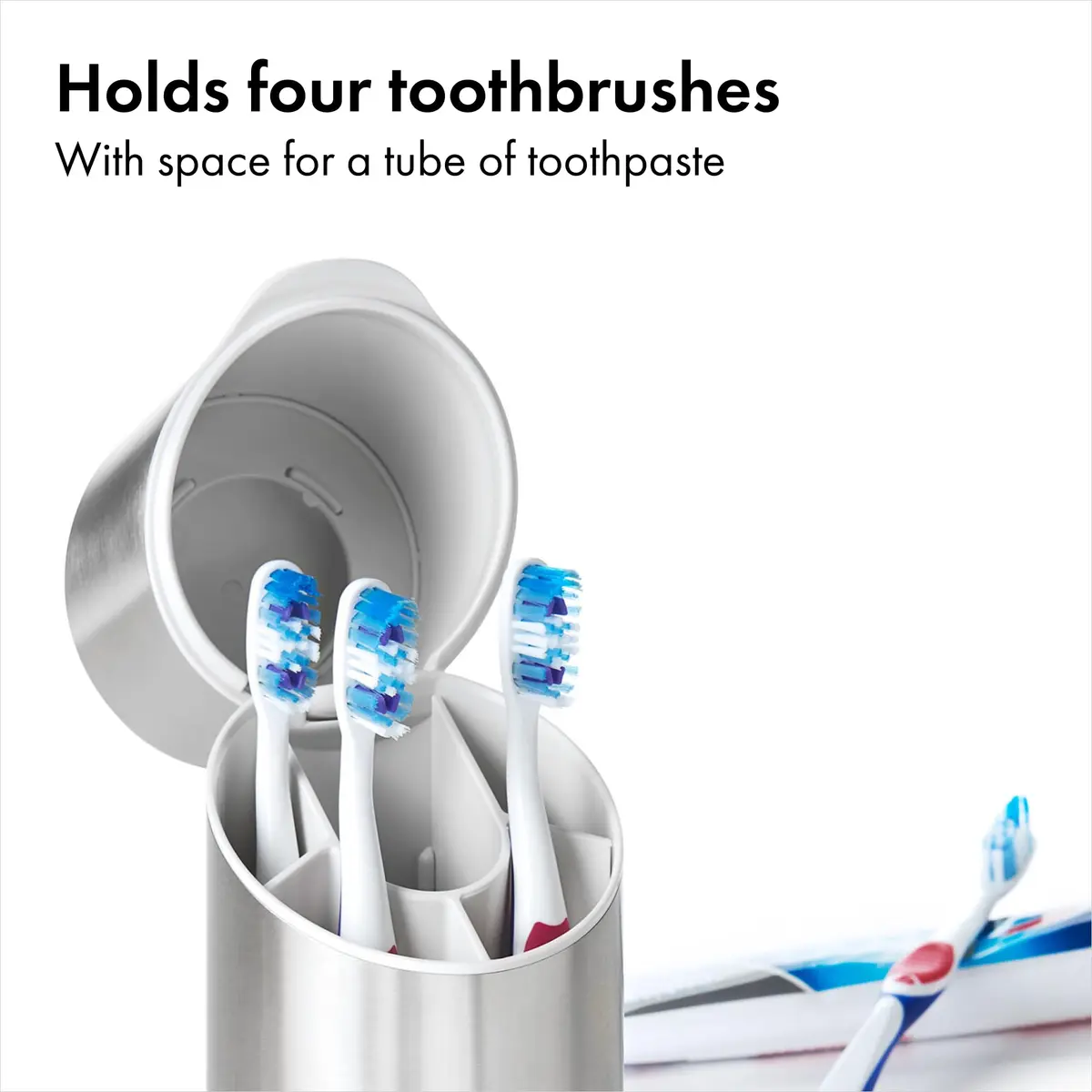 OXO Good Grips Bathroom Toothbrush Holder Set - Stainless Steel | Compact, Hygienic & Durable - view 2
