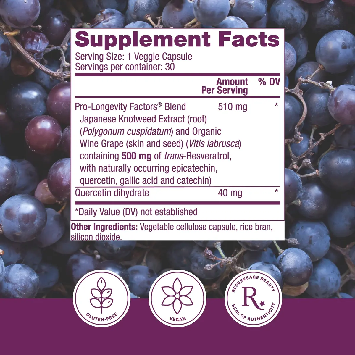 Reserveage Nutrition Resveratrol 500 mg Antioxidant Supplement 30 Count | Supports Heart and Cellular Health - view 2