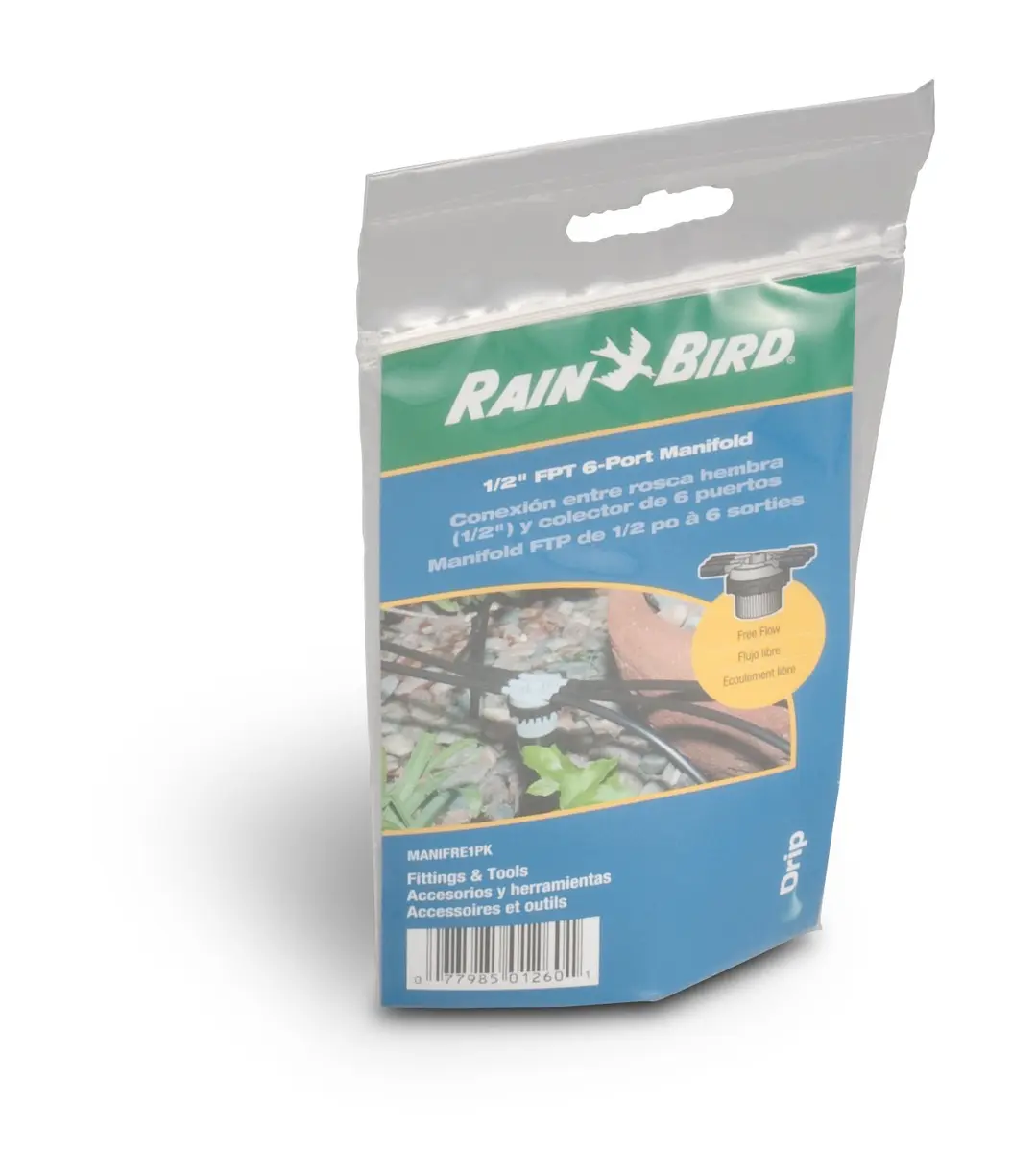 Rain Bird 6-Port Free Flow Drip Irrigation Manifold 1/2" NPT x 1/4" Drip | Connects Six 1/4" Drip Tubes to 1/2" Riser - view 3