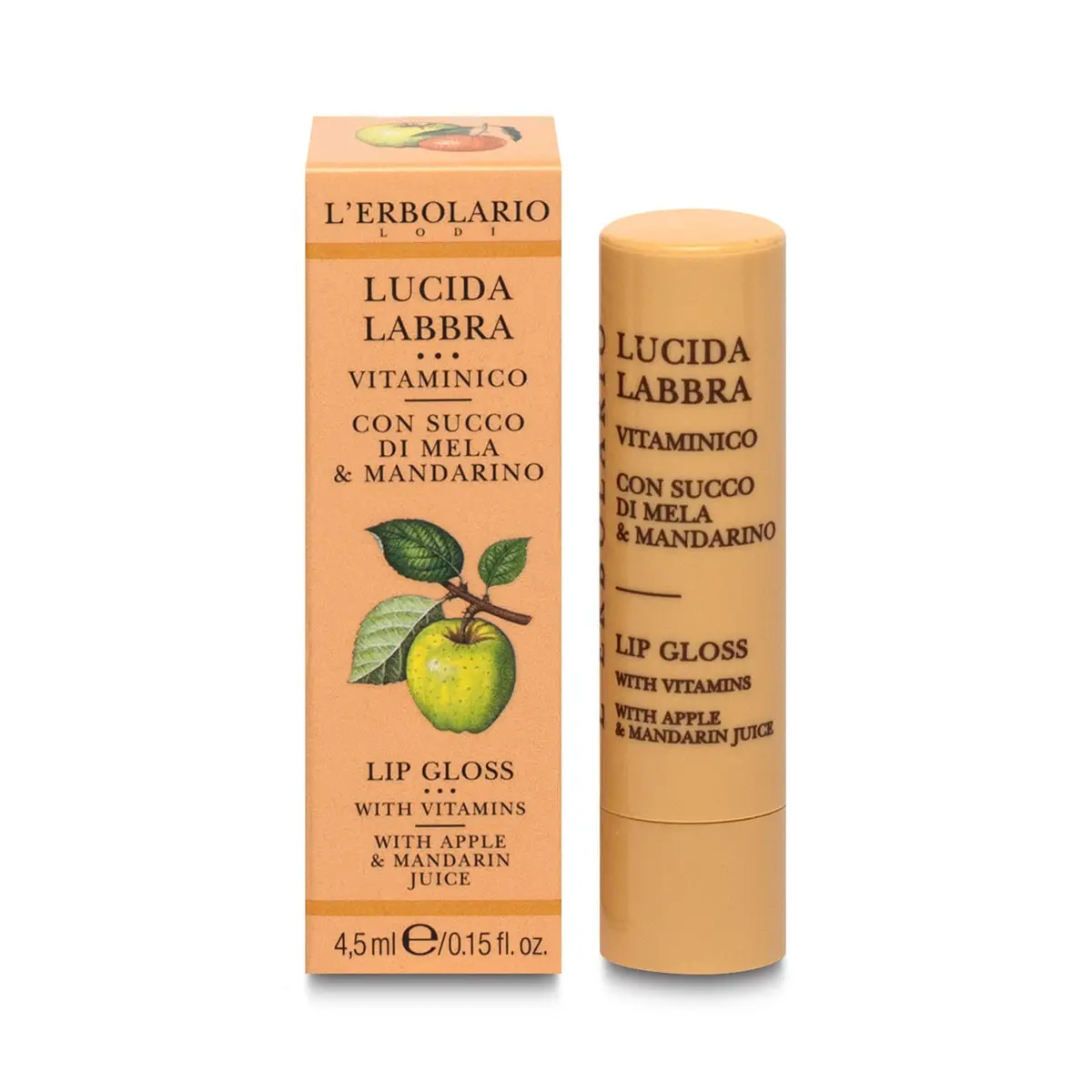 L'Erbolario Lip Gloss Apple Mandarin 0.15 oz | Soothing, Hydrating with Subtle Shine - main product image