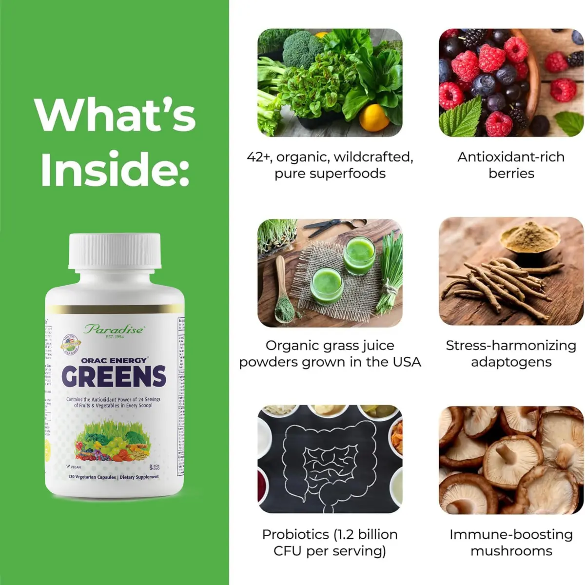 Paradise Herbs & Essentials ORAC Energy Superfood Capsules 120 Ct | Organic, Gluten-Free, Vegan - view 3