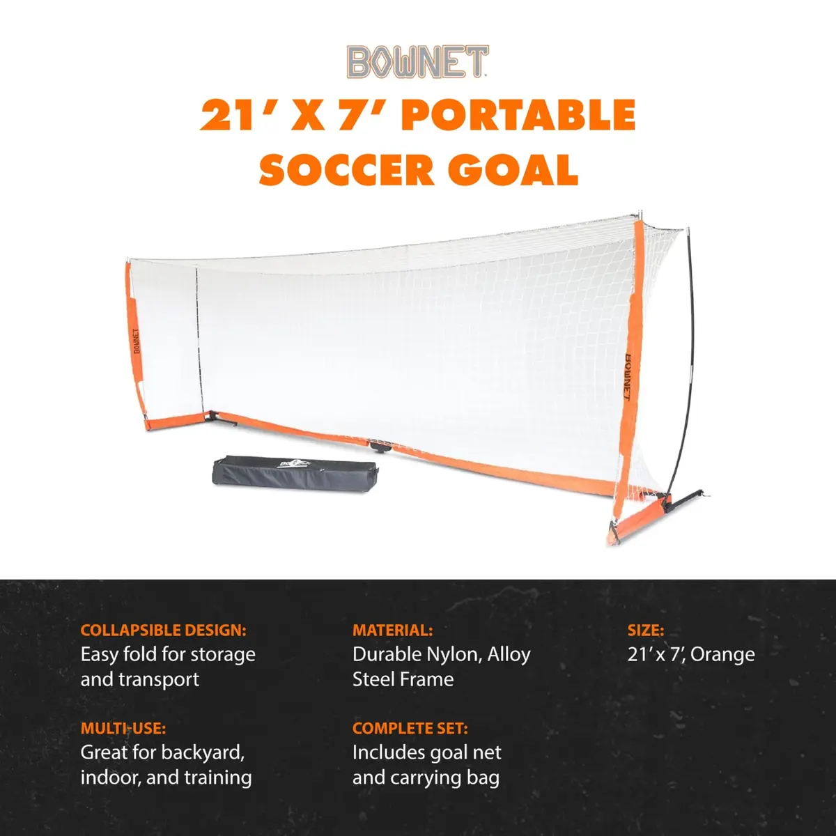 Bownet Folding Soccer Goal, Pop-Up Net with Carry Bag - 7'H x 14'W | Portable, Easy Setup for Indoor & Outdoor Play - view 2