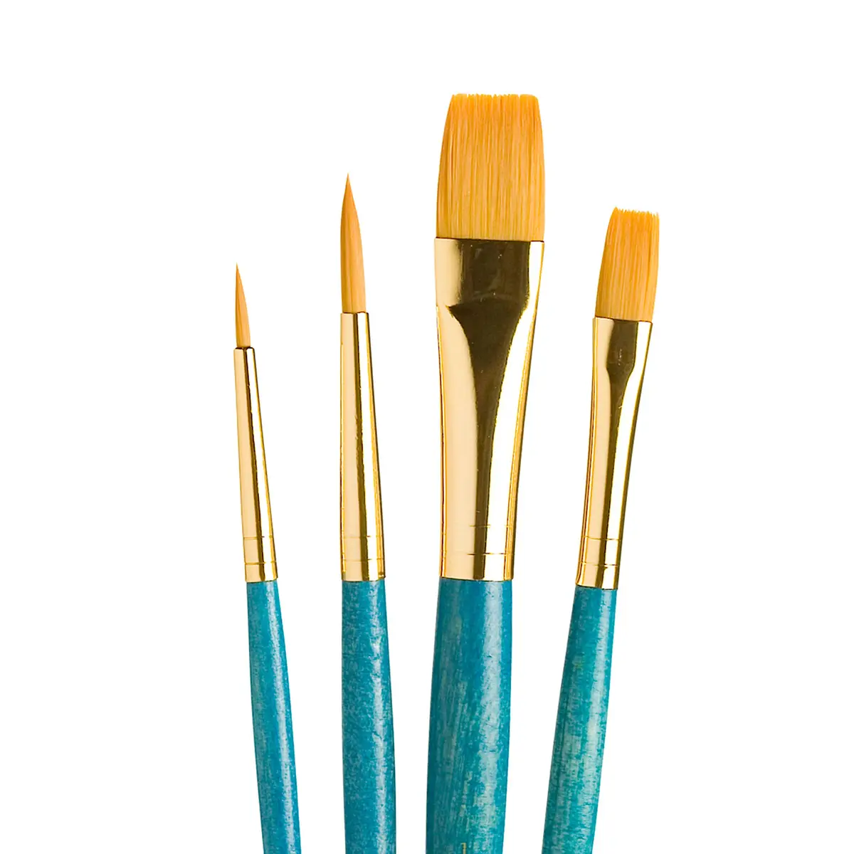 Princeton RealValue 4-Piece Paint Brush Set, Gold Taklon Synthetic Bristle, Blue Handle | Artist Quality for Acrylic, Watercolor, Oil & Tempera - main product image