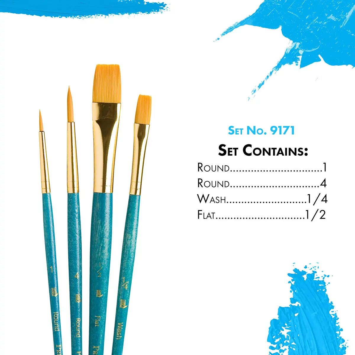 Princeton RealValue 4-Piece Paint Brush Set, Gold Taklon Synthetic Bristle, Blue Handle | Artist Quality for Acrylic, Watercolor, Oil & Tempera - view 3