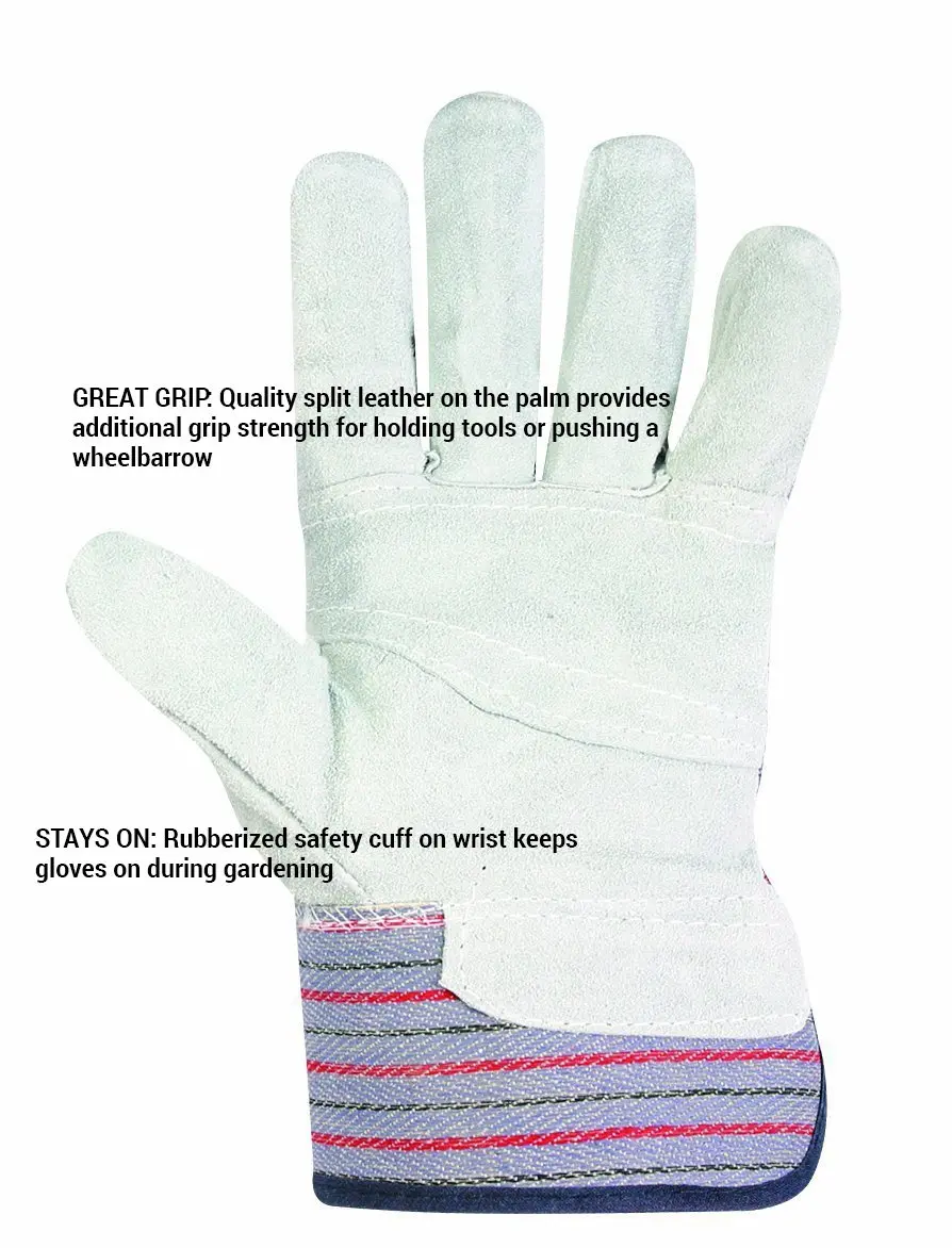 Custom Leathercraft Heavy Duty Work Gloves 12 Pack | Leather & Cotton, Full Finger, Rubberized Cuff, 2 Count - view 2