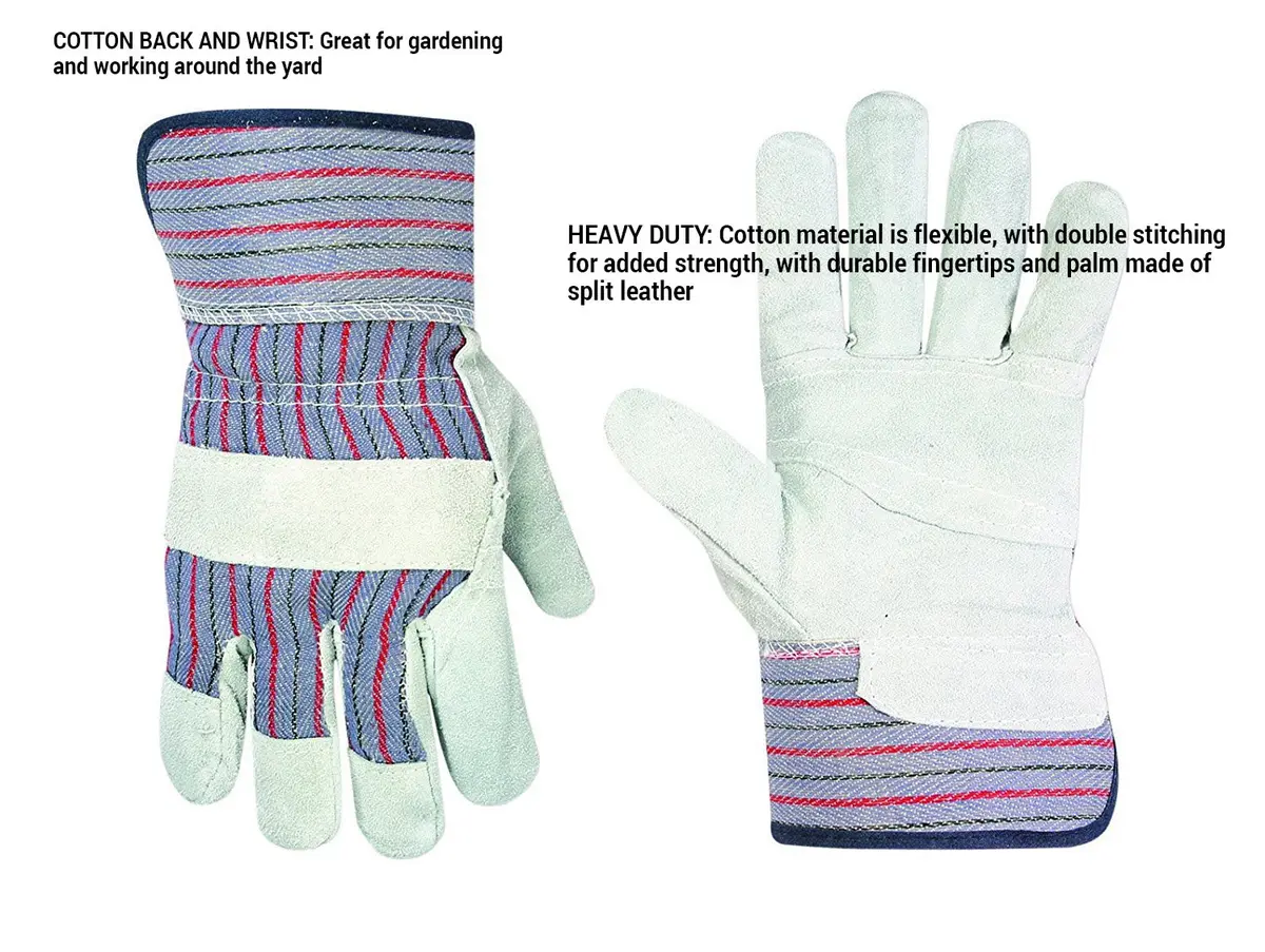 Custom Leathercraft Heavy Duty Work Gloves 12 Pack | Leather & Cotton, Full Finger, Rubberized Cuff, 2 Count - view 3