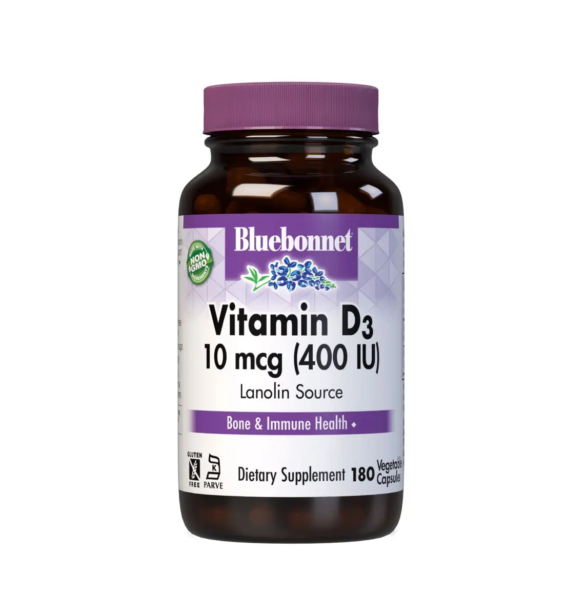 BlueBonnet Vitamin D3 400 IU Vegetable Capsule | Supports Strong Bones & Immunity - main product image