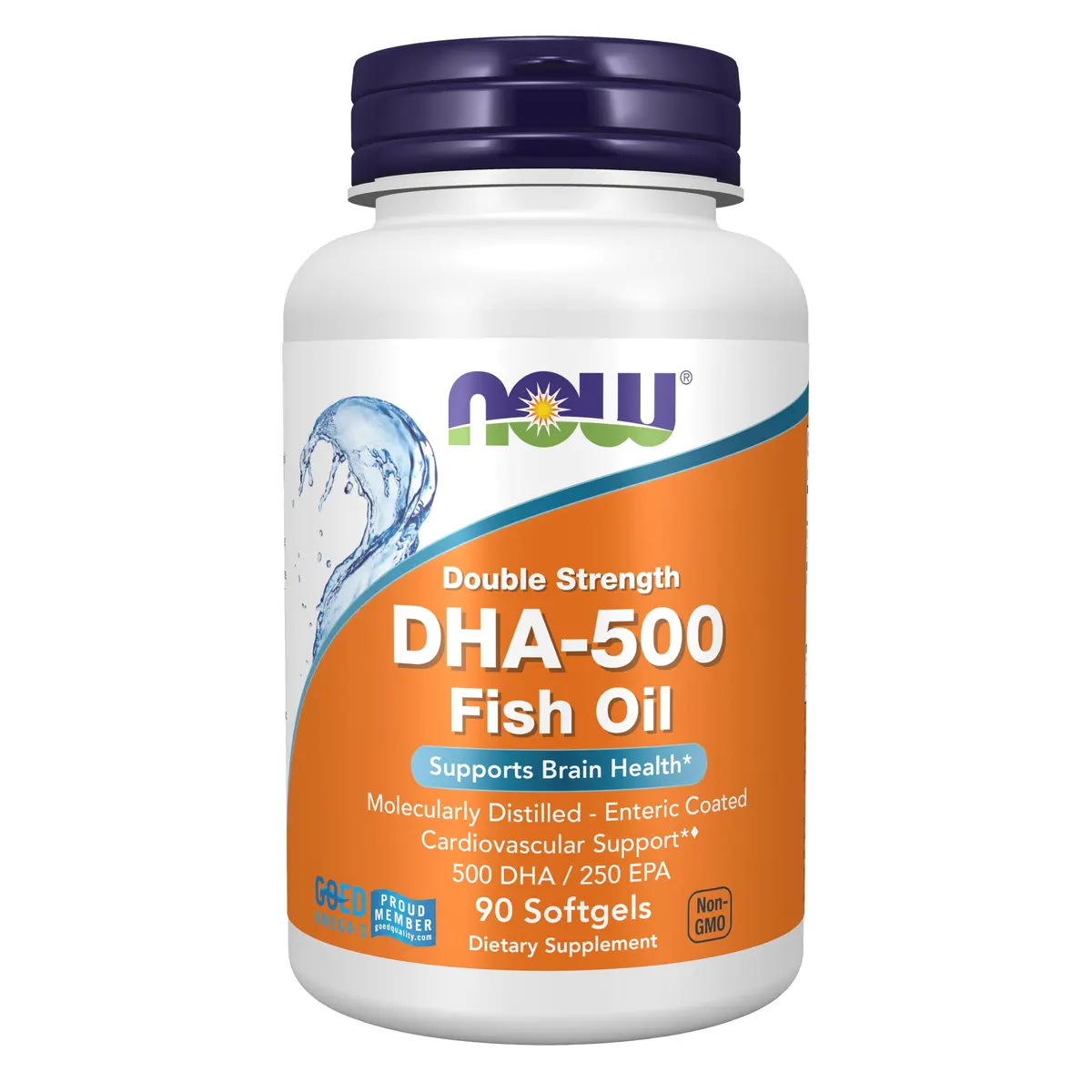 NOW DHA-500 with 250 EPA, Molecularly Distilled | Enteric Coated Fish Oil Softgels for Heart & Brain (90 Count) - main product image