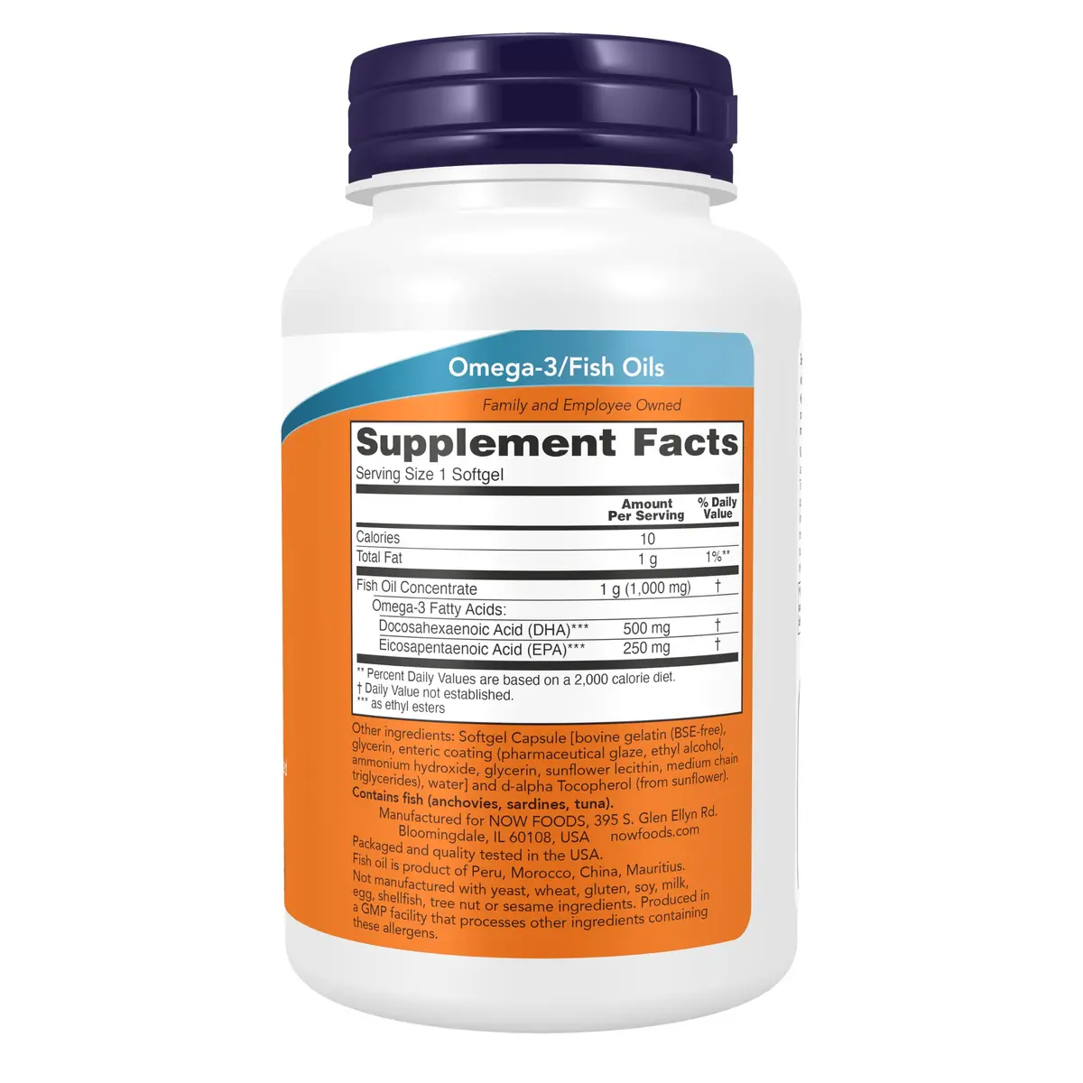 NOW DHA-500 with 250 EPA, Molecularly Distilled | Enteric Coated Fish Oil Softgels for Heart & Brain (90 Count) - view 2