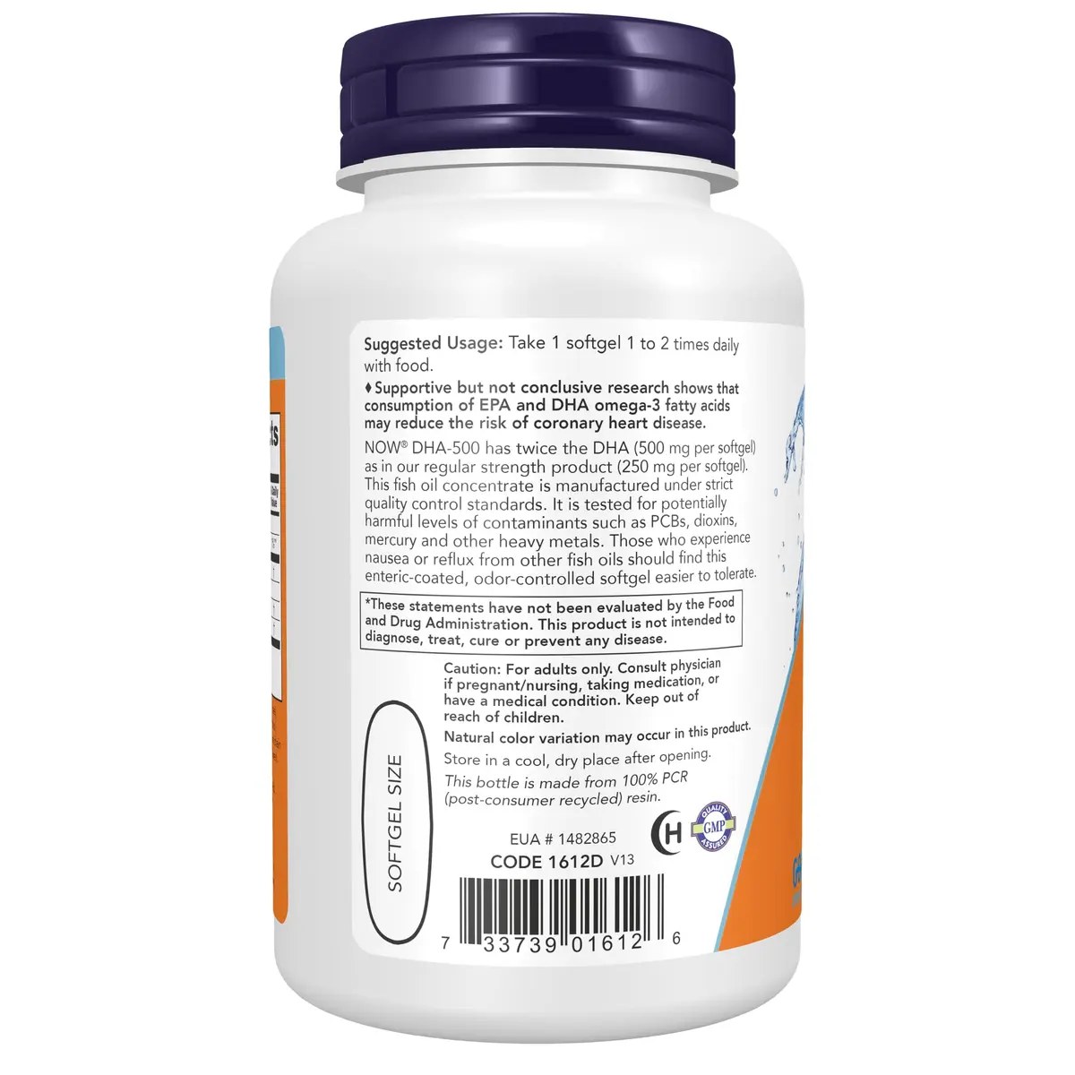 NOW DHA-500 with 250 EPA, Molecularly Distilled | Enteric Coated Fish Oil Softgels for Heart & Brain (90 Count) - view 3