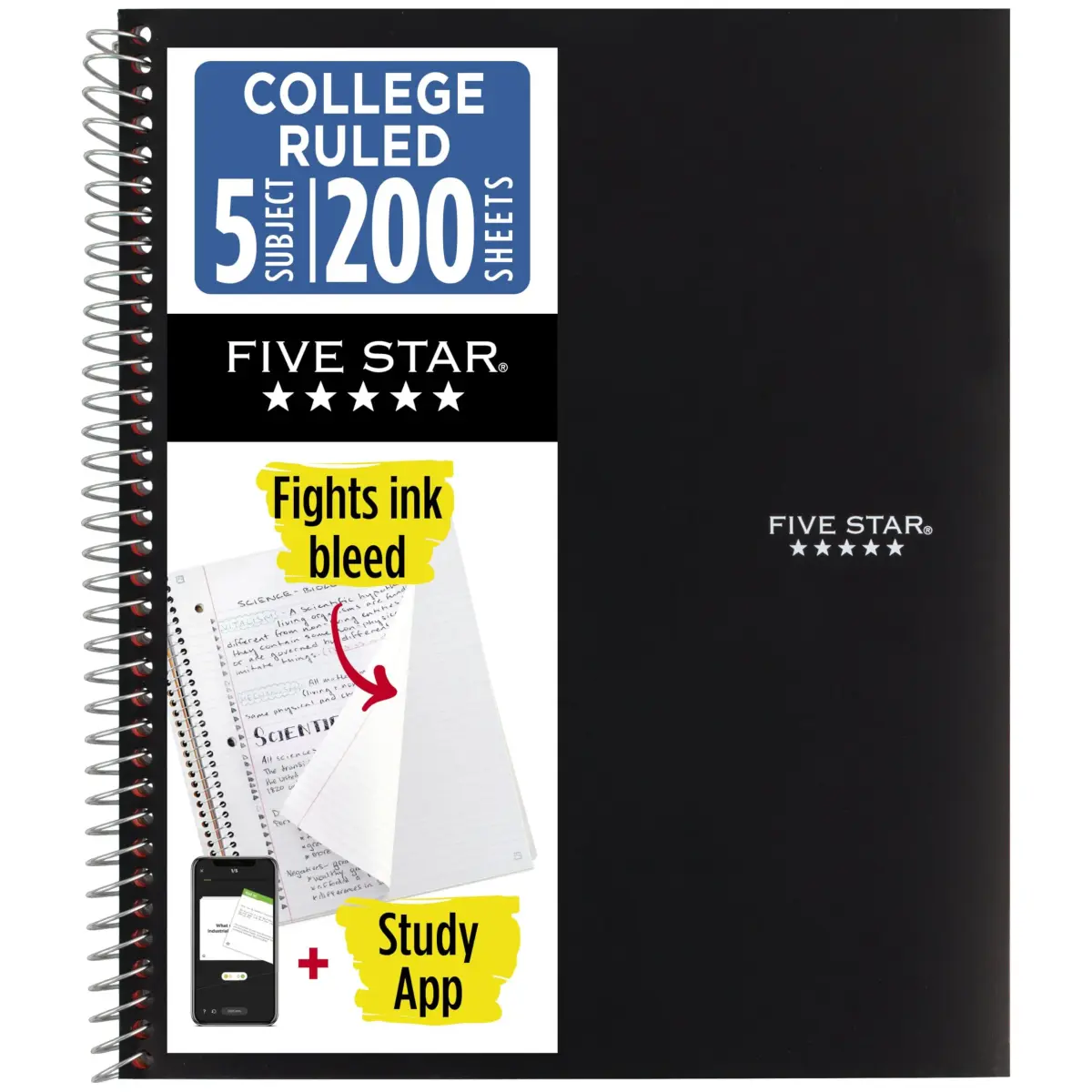 Five Star Spiral Notebook 5 Subject 200 Sheets (8.5" x 11") | Water-Resistant Cover - main product image