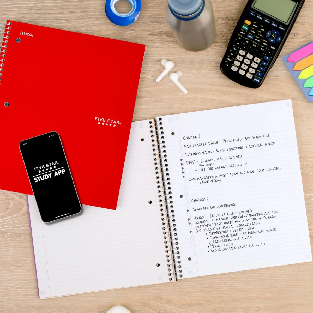 Five Star Spiral Notebook 5 Subject Red 200 Sheets (8.5" x 11") | College Ruled Paper Fights Ink Bleed - view 3
