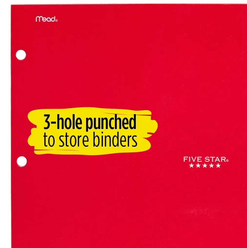 Five Star 4 Pocket Folder Red | Holds Letter Size (8.5" x 11") Sheets | 3-Hole Punched for Binders - view 3