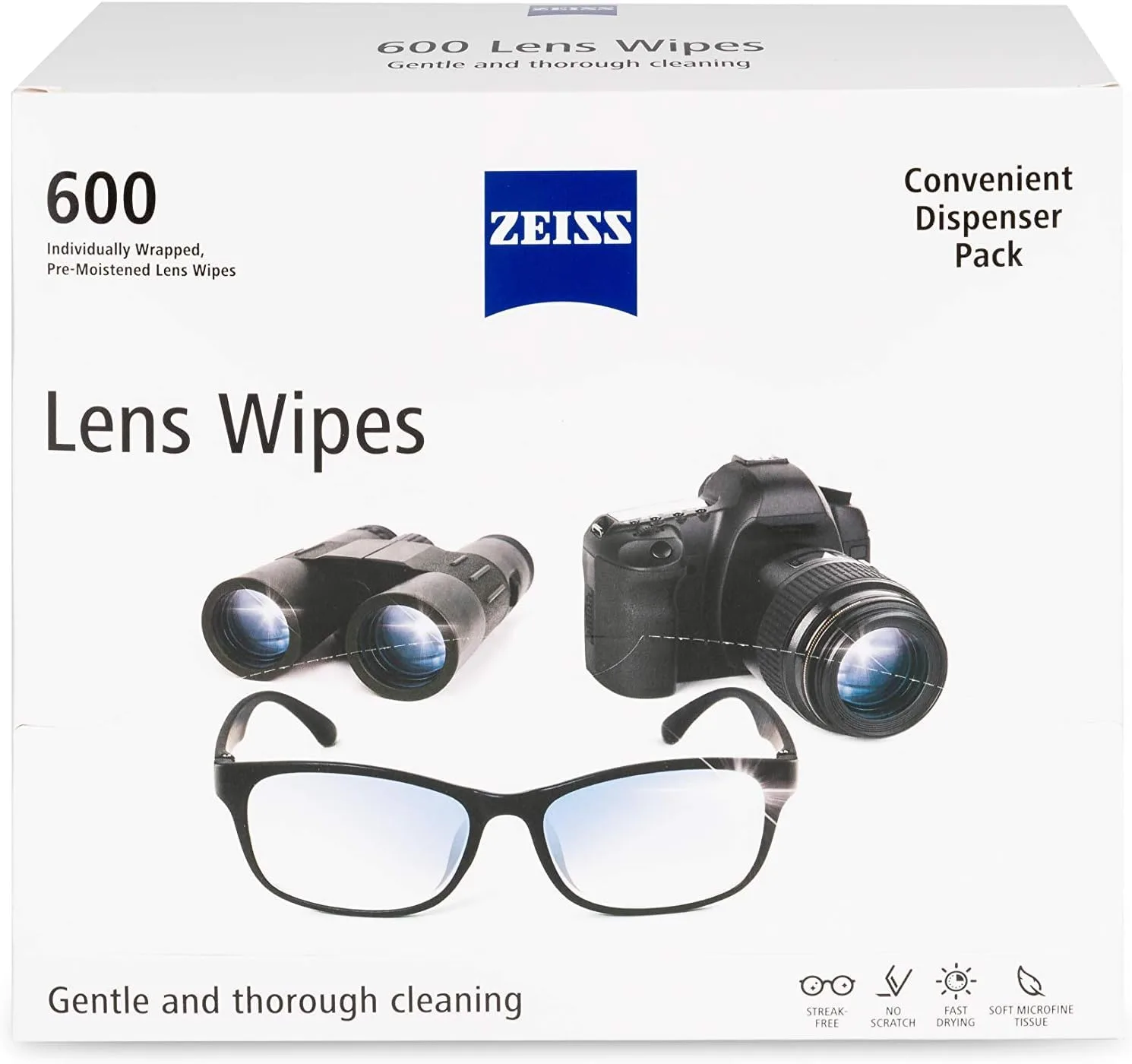 ZEISS Pre-Moistened Lens Cleaning Wipes 600 Count | Streak-Free Clarity for All Optics - main product image