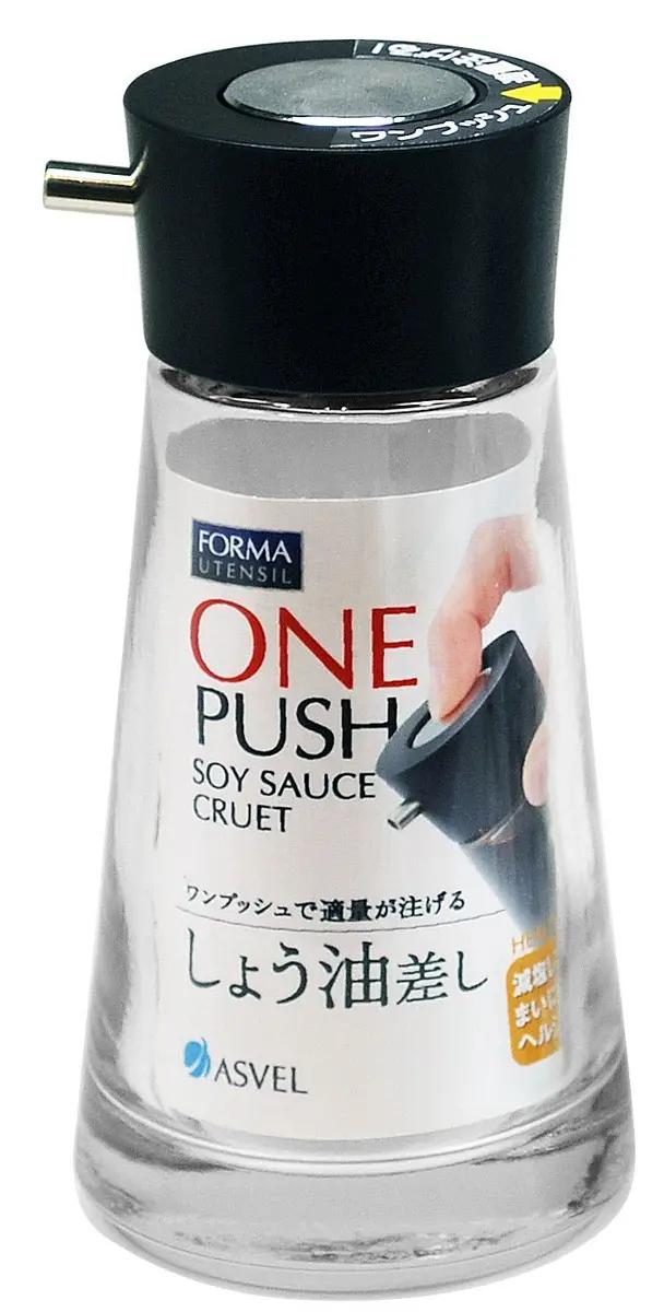 ASVEL Dripless Glass Soy Sauce Dispenser Pot with Black Cap | 100ml Capacity, Dripless Push Button - main product image