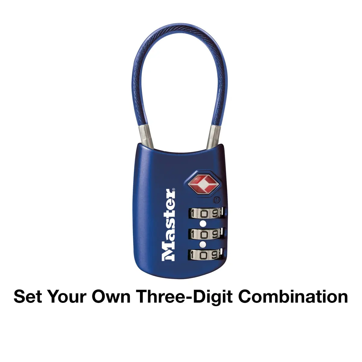 Master Lock 4688BLUEC Set Your Own Combination TSA Approved Luggage Lock, Travel Zipper Padlock with Vinyl Covered Steel Cable | 30mm Body, 38mm Shackle - view 6